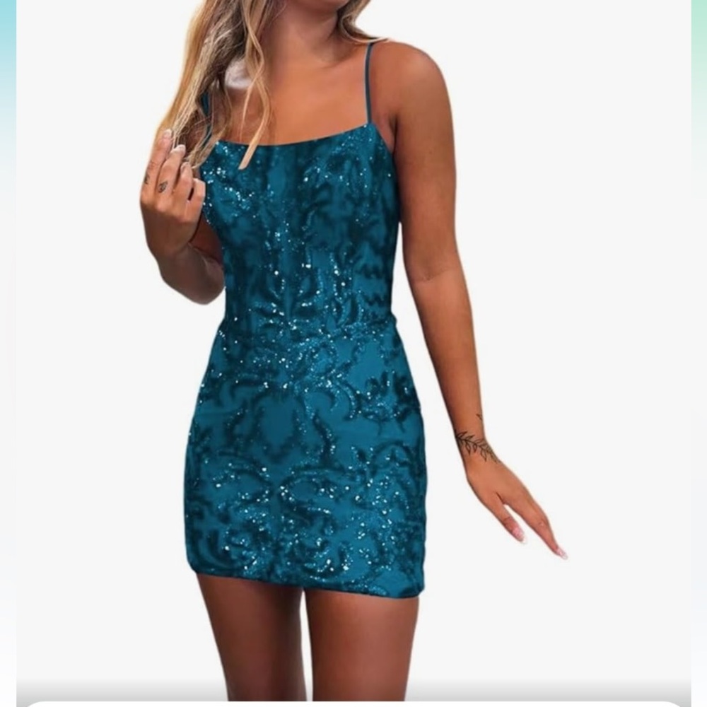 Teal Sequin Mini Dress